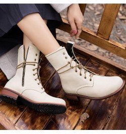 Combat Booties for Women Leather Riding Ankle Boots Fashion Lace Up Low Heel Closed Round Toe Short Boots with Zipper Outdoor...