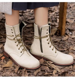 Combat Booties for Women Leather Riding Ankle Boots Fashion Lace Up Low Heel Closed Round Toe Short Boots with Zipper Outdoor...