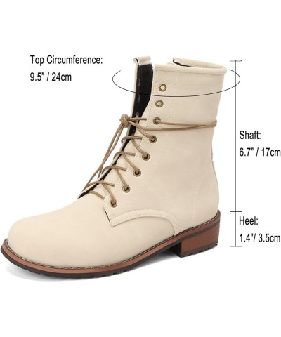 Combat Booties for Women Leather Riding Ankle Boots Fashion Lace Up Low Heel Closed Round Toe Short Boots with Zipper Outdoor...