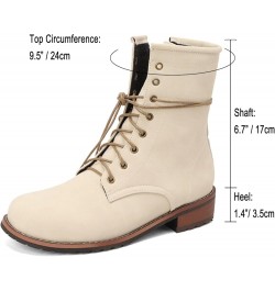 Combat Booties for Women Leather Riding Ankle Boots Fashion Lace Up Low Heel Closed Round Toe Short Boots with Zipper Outdoor...