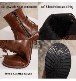 Combat Booties for Women Leather Riding Ankle Boots Fashion Lace Up Low Heel Closed Round Toe Short Boots with Zipper Outdoor...