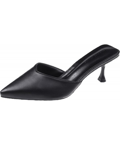 Fashion Pointed Toe Backless Mules Shoes for Women High Kitten Heels Slip-on Elegant Simple Office Work Sandals Pumps Black $...