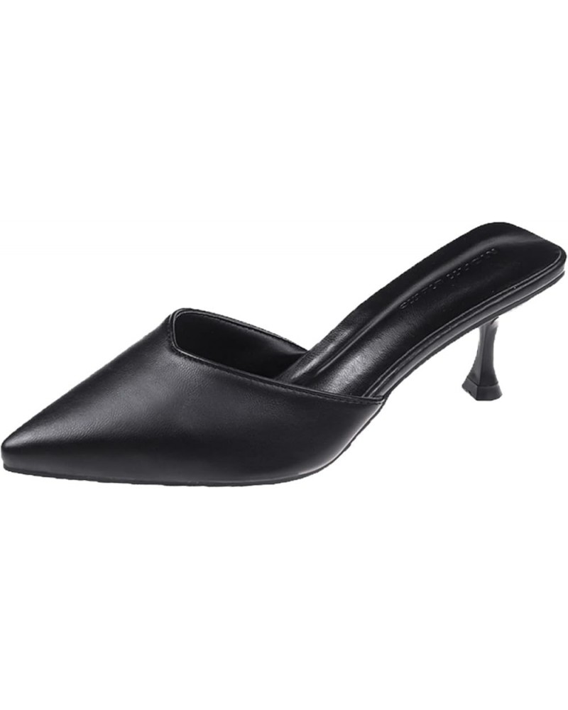 Fashion Pointed Toe Backless Mules Shoes for Women High Kitten Heels Slip-on Elegant Simple Office Work Sandals Pumps Black $...