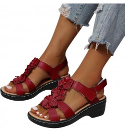 Women's Sandals Ladies Summer Fashion Multicolor Flower Round Toe Hook&Loop Platform Sandals Athletic Arch Red $18.82 Sandals