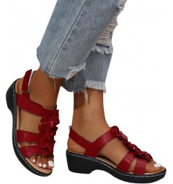 Women's Sandals Ladies Summer Fashion Multicolor Flower Round Toe Hook&Loop Platform Sandals Athletic Arch Red $18.82 Sandals