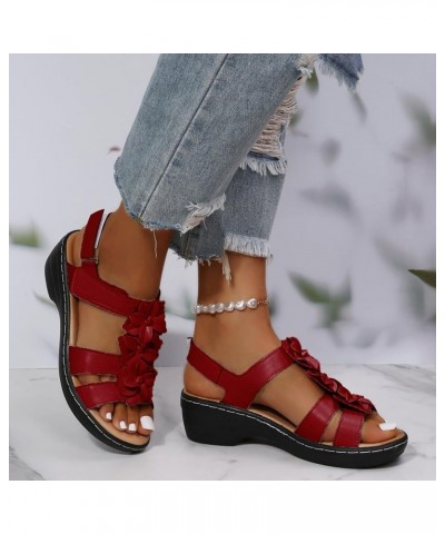 Women's Sandals Ladies Summer Fashion Multicolor Flower Round Toe Hook&Loop Platform Sandals Athletic Arch Red $18.82 Sandals