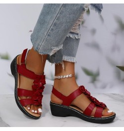 Women's Sandals Ladies Summer Fashion Multicolor Flower Round Toe Hook&Loop Platform Sandals Athletic Arch Red $18.82 Sandals