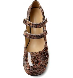 Platform Mary Janes Women Chunky Block Heel Pumps Closed Round Toe 4 Inch Double Strap High Heel Shoes Patent Flower Brown $3...