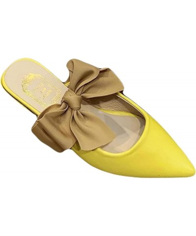 Women's Mule Shoes with Bow, Low Heel, Lightweight Pointed Toe, Comfortable Walking, Backless Mule Sandals Yellow $24.83 Mule...