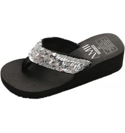 Sandals for Women Casual Summer Thong Wedge Sandals Glitter Bling Strap Flip Flop Platform Sandals Flat Fancy Slide Sparkle S...