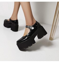 Wingtip Brogue Mary Janes for Women Platform Oxfords Ankle Strap PU Leather Ankle Buckle High Heel Pumps Oxford Shoes Black P...