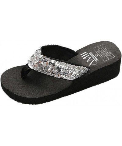 Sandals for Women Casual Summer Thong Wedge Sandals Glitter Bling Strap Flip Flop Platform Sandals Flat Fancy Slide Sparkle S...