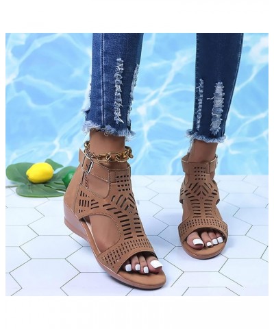 Platform Pillow Wedge Platform Sandals Women Comfortable Sandals Women Heeled Sandals For Women Wide Width Fl 1-brown $11.52 ...