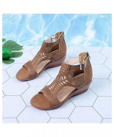 Platform Pillow Wedge Platform Sandals Women Comfortable Sandals Women Heeled Sandals For Women Wide Width Fl 1-brown $11.52 ...