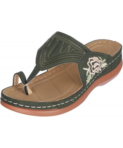 Womens Sandals Dressy Wide Width, Womens Summer Dressy Open Toe Sandals Embroidered Floral Clip Toe Flip Flops Shoes Green $1...