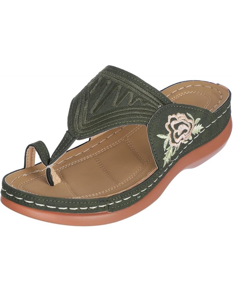 Womens Sandals Dressy Wide Width, Womens Summer Dressy Open Toe Sandals Embroidered Floral Clip Toe Flip Flops Shoes Green $1...