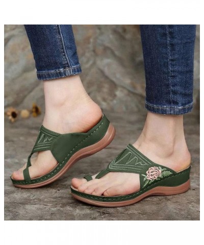 Womens Sandals Dressy Wide Width, Womens Summer Dressy Open Toe Sandals Embroidered Floral Clip Toe Flip Flops Shoes Green $1...