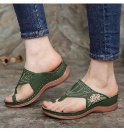 Womens Sandals Dressy Wide Width, Womens Summer Dressy Open Toe Sandals Embroidered Floral Clip Toe Flip Flops Shoes Green $1...