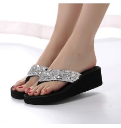 Sandals for Women Casual Summer Thong Wedge Sandals Glitter Bling Strap Flip Flop Platform Sandals Flat Fancy Slide Sparkle S...