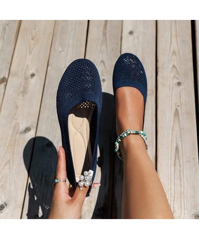 Casual Sandals Women Ladies Fashion Solid Color Breathable Mesh Shallow Mouth Comfortable Flat Casual Shoes Navy $11.52 Sandals