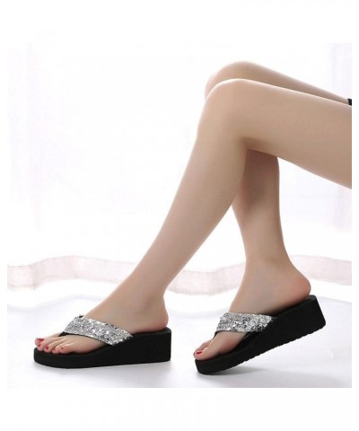 Sandals for Women Casual Summer Thong Wedge Sandals Glitter Bling Strap Flip Flop Platform Sandals Flat Fancy Slide Sparkle S...