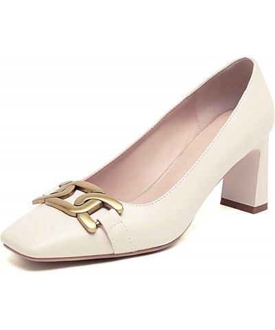 Women's Square Head Block Heel Pumps with 3 Colors Beige $29.16 Pumps