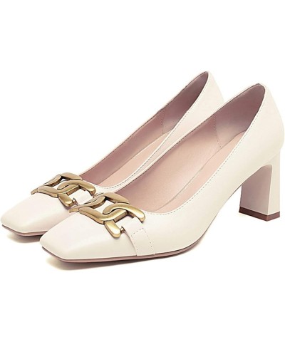 Women's Square Head Block Heel Pumps with 3 Colors Beige $29.16 Pumps