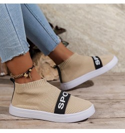 Ladies Casual Mesh Hollow Breathable Fly Weave High Top Flat Bottom Large Size Casual Shoes Cute Flat Pool Sandals Khaki $10....