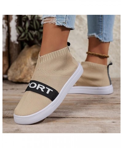 Ladies Casual Mesh Hollow Breathable Fly Weave High Top Flat Bottom Large Size Casual Shoes Cute Flat Pool Sandals Khaki $10....