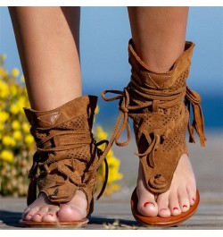 Flat Flip Flops Gladiator Heel Sandals Vintage Toe Ankle Boots Bohemian T-Strap Sandals Retro Bohemian Beach Roman Boots Tass...