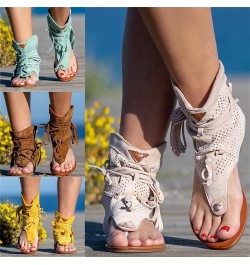 Flat Flip Flops Gladiator Heel Sandals Vintage Toe Ankle Boots Bohemian T-Strap Sandals Retro Bohemian Beach Roman Boots Tass...