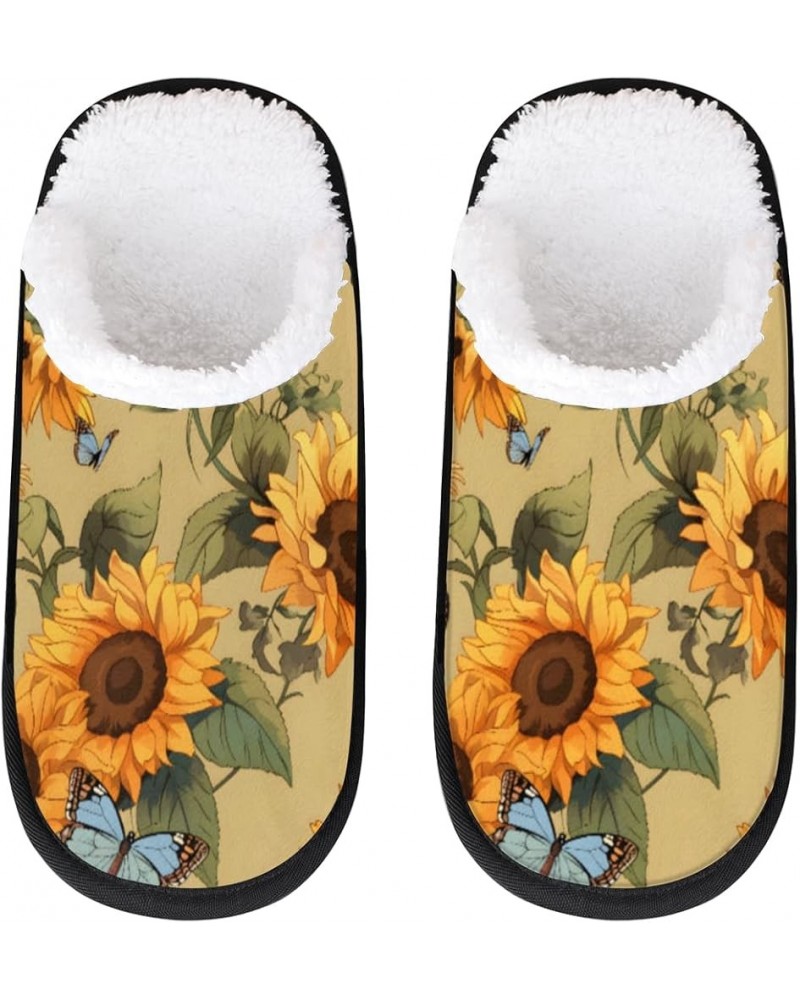 Sunflower Blue Butterfly Women's Indoor Bedroom Slippers Soft Fuzzy Slip On House Slippers for Winter Bedroom Outdoor Yellow,...