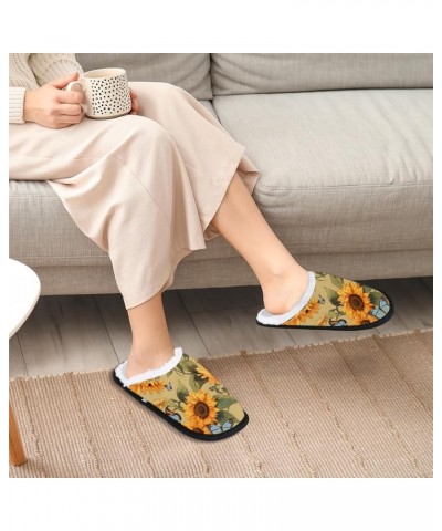 Sunflower Blue Butterfly Women's Indoor Bedroom Slippers Soft Fuzzy Slip On House Slippers for Winter Bedroom Outdoor Yellow,...