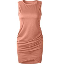 Long Sleeve Dress for Petite Women Casual Ruched Sleeveless Women's Round Neckline Slim Dress Dress Hem Mini Orange ➤➤ 2024 D...