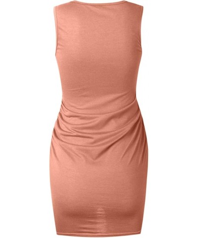 Long Sleeve Dress for Petite Women Casual Ruched Sleeveless Women's Round Neckline Slim Dress Dress Hem Mini Orange ➤➤ 2024 D...