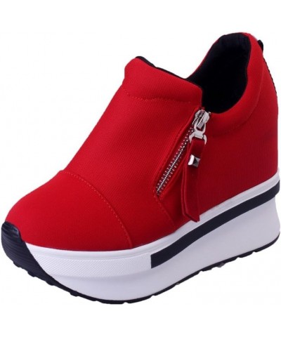 Women Sneakers Wedges Boots Platform Shoes Slip On Ankle Boots Casual Shoes Red 02 $18.53 Boots