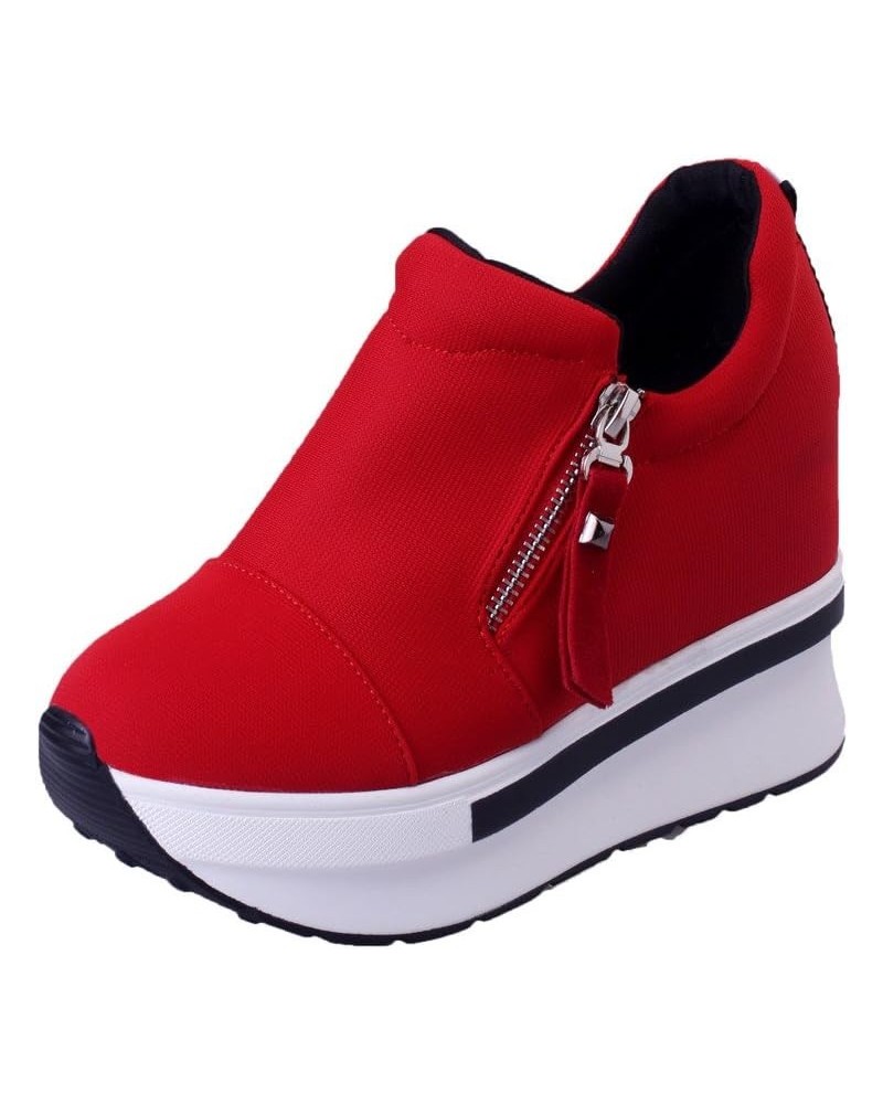 Women Sneakers Wedges Boots Platform Shoes Slip On Ankle Boots Casual Shoes Red 02 $18.53 Boots