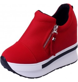 Women Sneakers Wedges Boots Platform Shoes Slip On Ankle Boots Casual Shoes Red 02 $18.53 Boots