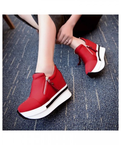 Women Sneakers Wedges Boots Platform Shoes Slip On Ankle Boots Casual Shoes Red 02 $18.53 Boots