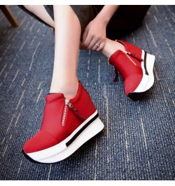 Women Sneakers Wedges Boots Platform Shoes Slip On Ankle Boots Casual Shoes Red 02 $18.53 Boots