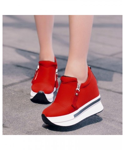 Women Sneakers Wedges Boots Platform Shoes Slip On Ankle Boots Casual Shoes Red 02 $18.53 Boots