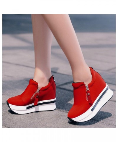 Women Sneakers Wedges Boots Platform Shoes Slip On Ankle Boots Casual Shoes Red 02 $18.53 Boots