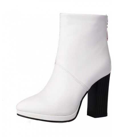 Womens Back-zip Mid-Calf Boots Real Leather Chelsea Round Toe Fashion Casual Uniform Business Dress Boot White $39.79 Boots