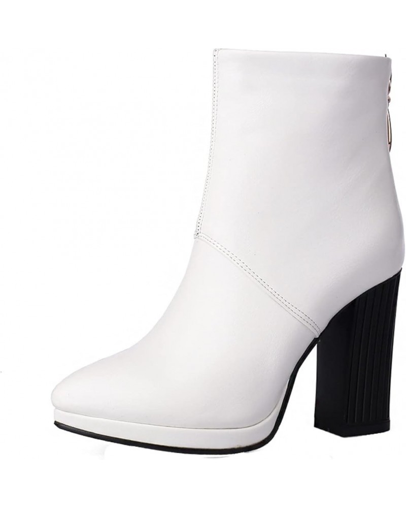 Womens Back-zip Mid-Calf Boots Real Leather Chelsea Round Toe Fashion Casual Uniform Business Dress Boot White $39.79 Boots