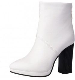 Womens Back-zip Mid-Calf Boots Real Leather Chelsea Round Toe Fashion Casual Uniform Business Dress Boot White $39.79 Boots