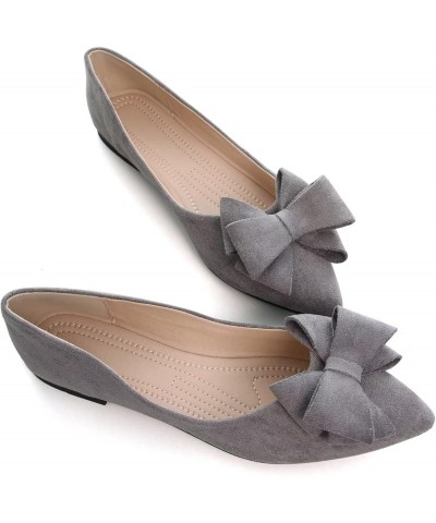 Women's Lace Bowtie Ballets Flats Plaid Pointy Toe Slip on Non-Slip Dress Ballerina Flat Shoes C Grey $11.99 Flats