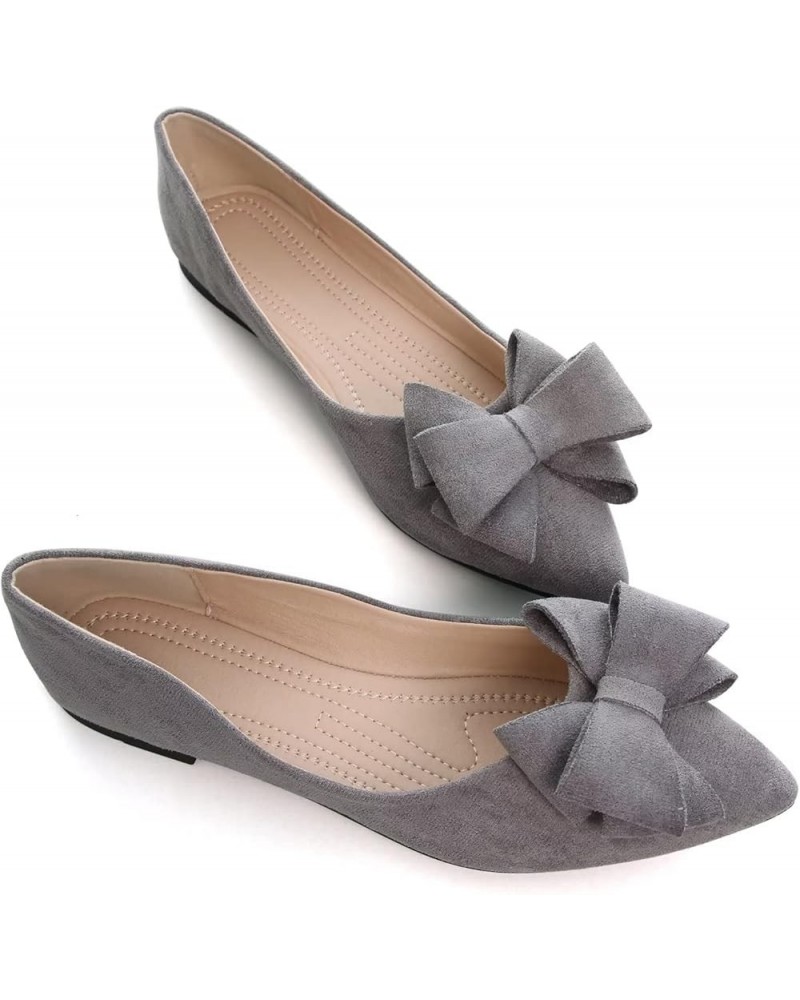 Women's Lace Bowtie Ballets Flats Plaid Pointy Toe Slip on Non-Slip Dress Ballerina Flat Shoes C Grey $11.99 Flats