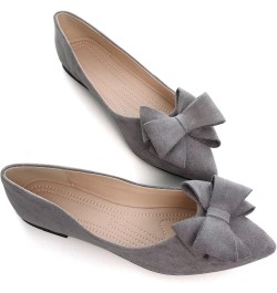 Women's Lace Bowtie Ballets Flats Plaid Pointy Toe Slip on Non-Slip Dress Ballerina Flat Shoes C Grey $11.99 Flats