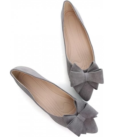 Women's Lace Bowtie Ballets Flats Plaid Pointy Toe Slip on Non-Slip Dress Ballerina Flat Shoes C Grey $11.99 Flats