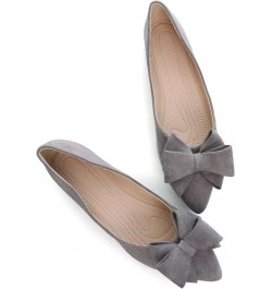 Women's Lace Bowtie Ballets Flats Plaid Pointy Toe Slip on Non-Slip Dress Ballerina Flat Shoes C Grey $11.99 Flats